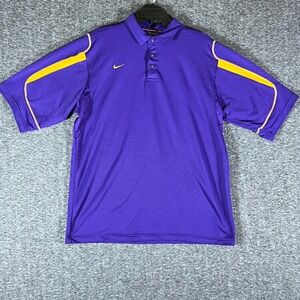 Nike Team Fit Dry Purple Golf Polo Shirt Gold Accent Mens Large